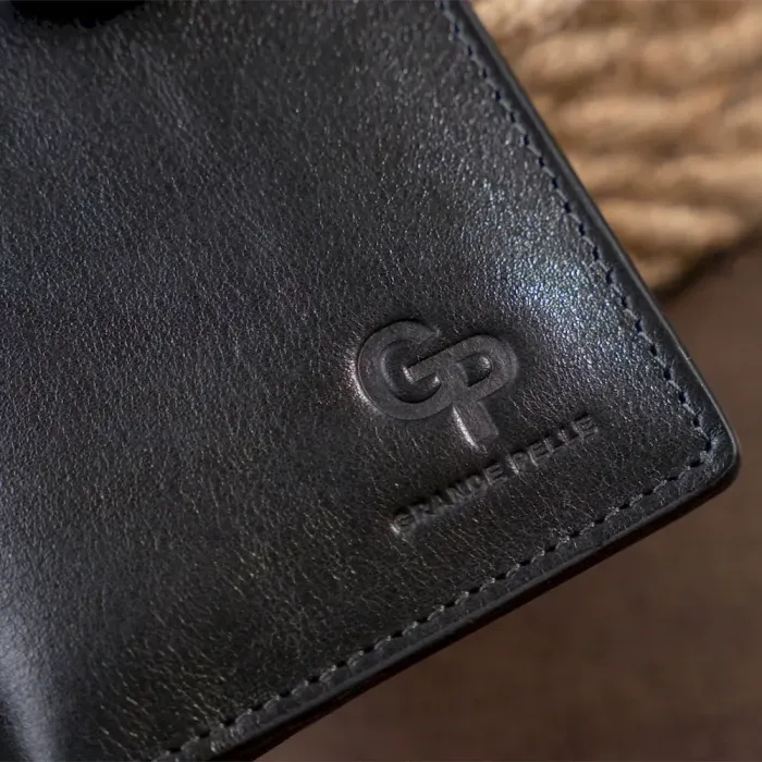 Вертикальний гаманець глянцевий Anet на кнопці GRANDE PELLE 11324 Чорний