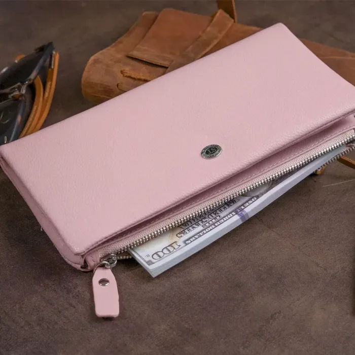 Гаманець-клатч зі шкіри з кишенею для мобільного ST Leather 19313 Рожевий