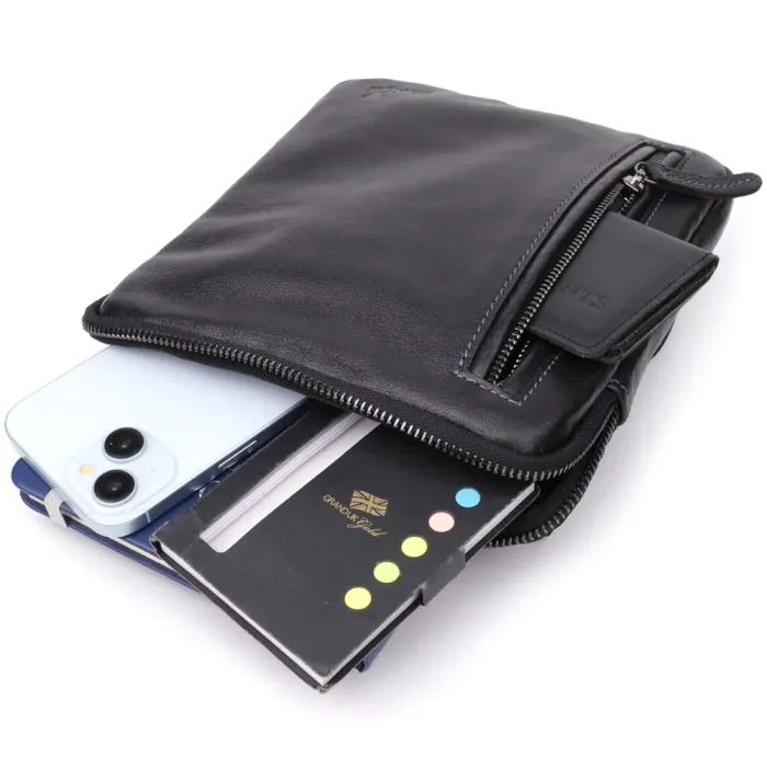 Сумка на плече для чоловіків із міцної зернистої шкіри Shvigel 23152 Чорний