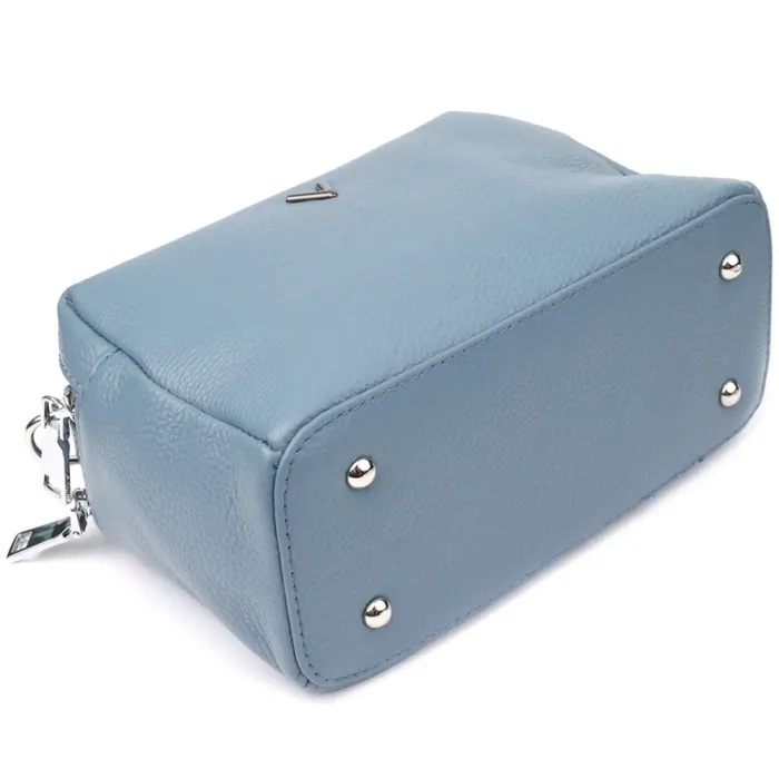 Елегантна сумка жіноча з двома секціями з натуральної шкіри Vintage 22920 Блакитний