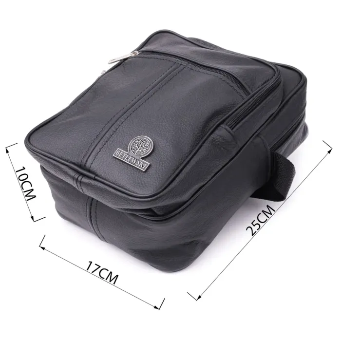 Містка чоловіча вертикальна сумка з натуральної шкіри Vintage 15111 Чорний