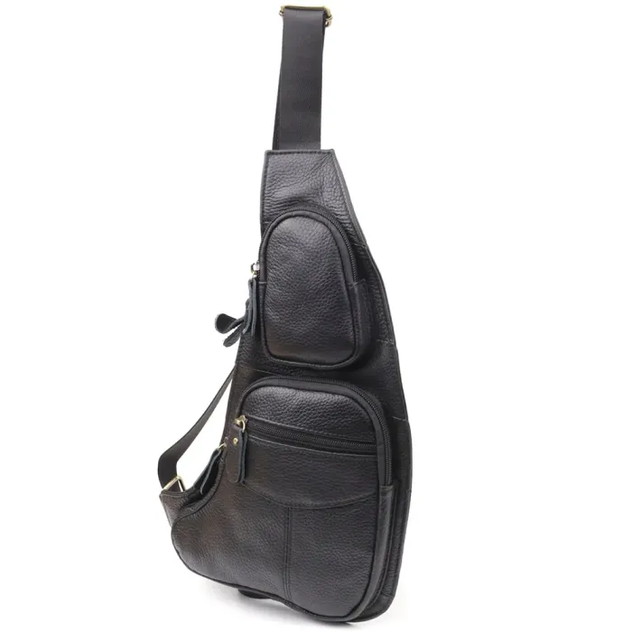 Стильна сумка для чоловіків з великою кількістю кишень із натуральної шкіри Vintage 22957 Чорний
