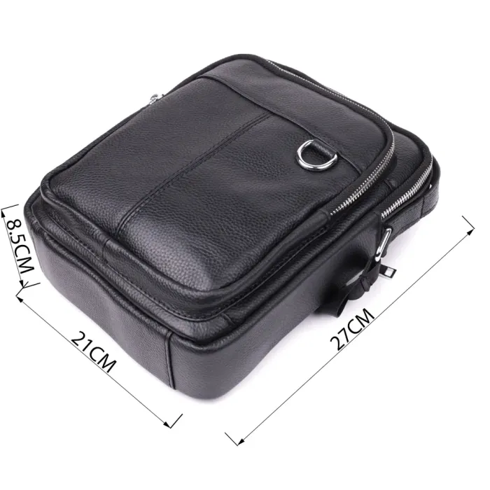 Зручна вертикальна сумка для чоловіків із натуральної шкіри Vintage 15115 Чорний