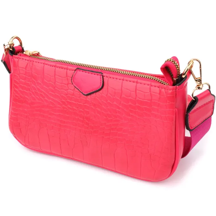 Жіночий зручний подвійний клатч із екошкіри Vintage 15136 Рожевий