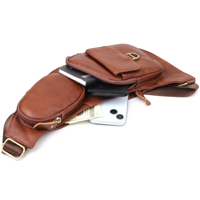 Практична чоловіча сумка через плече із зернистої натуральної шкіри Vintage 22966 Коричневий