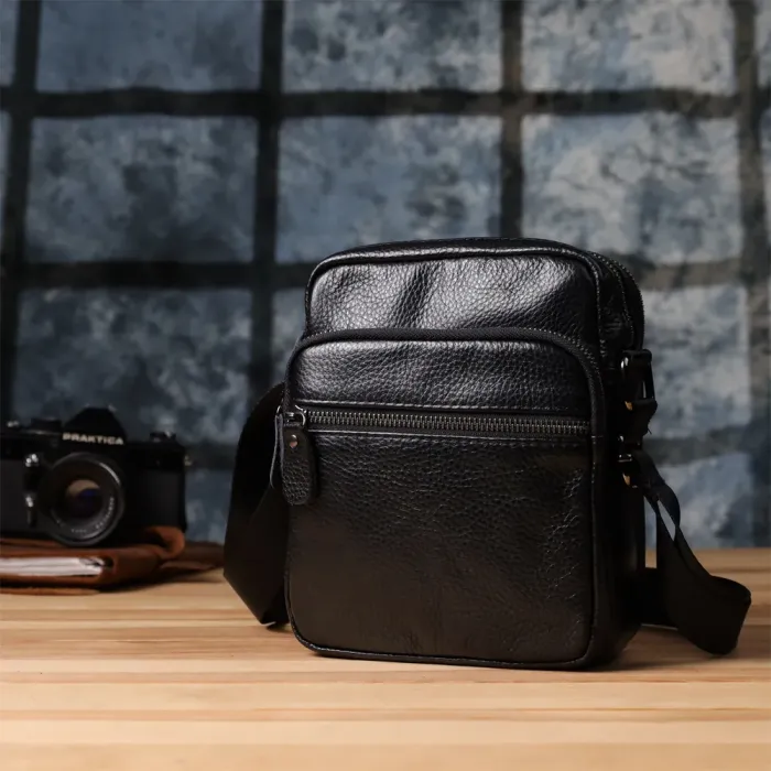 Чоловічі сумки на плече з натуральної шкіри Vintage 23020 Чорний