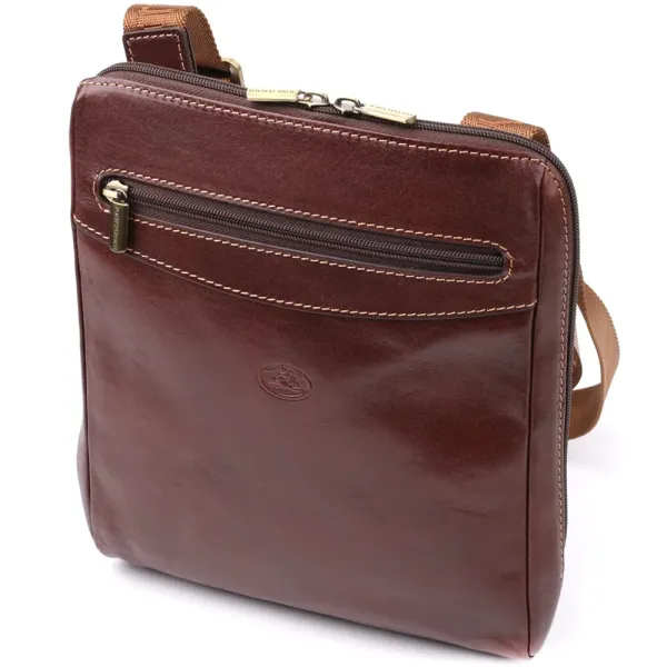Стильна чоловіча сумка через плече з гладкої натуральної шкіри Tony Perotti 20854_1 (9137-20 moro) Коричневий