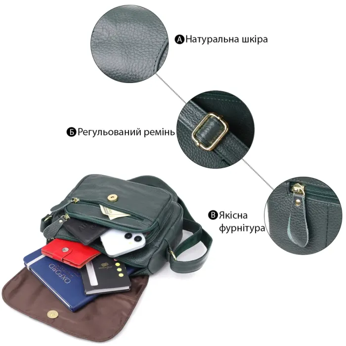 Повсякденна жіноча сумка з натуральної шкіри Vintage 22970 Зелений