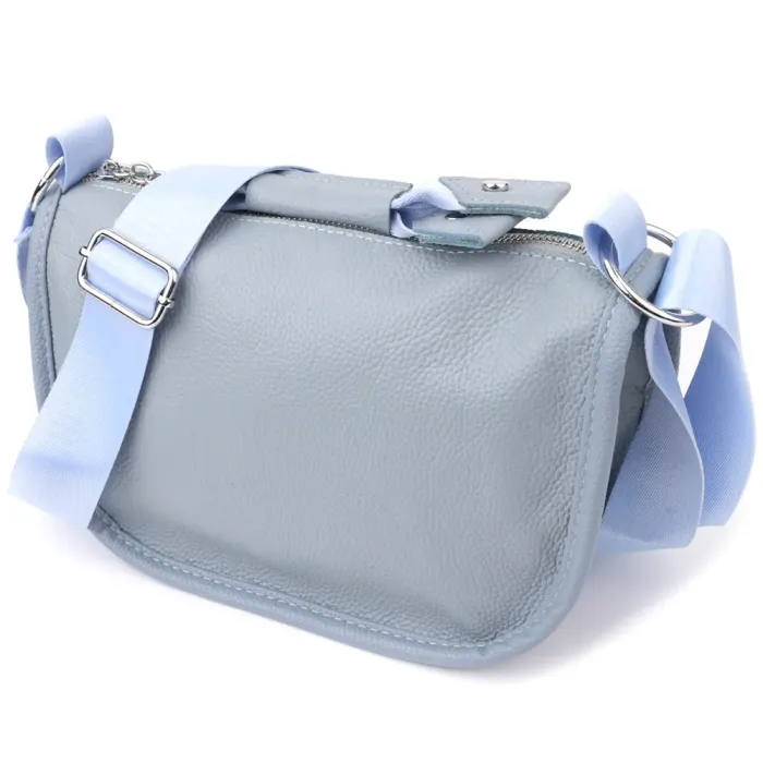 Цікава напівкругла сумка для жінок з натуральної шкіри Vintage 22908 Сіро-блакитний