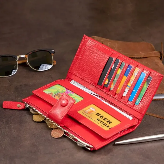 Оригінальний гаманець шкіряний жіночий на хлястиці з кнопкою ST Leather 19281 Червоний