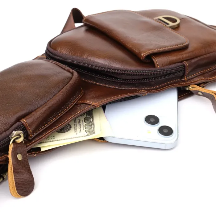 Цікава чоловіча сумка через плече з гладкої натуральної шкіри Vintage 22965 Коричневий