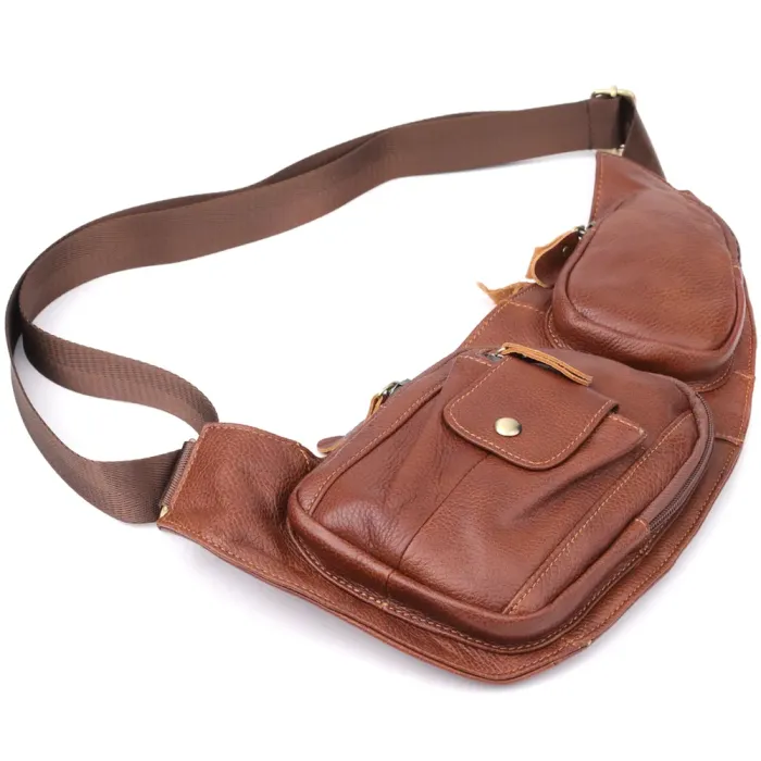 Зручна чоловіча сумка з великою кількістю кишень із натуральної шкіри Vintage 22963 Коричневий