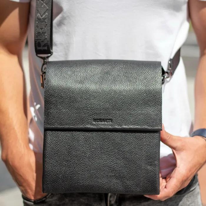 Чоловічий шкіряний месенджер 23х26х6, сумка планшет через плече BEXHILL TD-18621 чорний