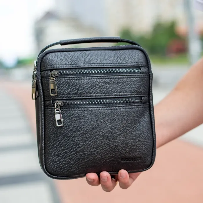 Шкіряна чоловіча сумка-барсетка 20х23х6, месенджер через плече Bexhill BX-14660 чорний