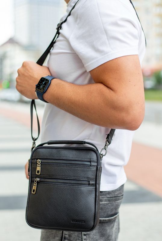 Шкіряна чоловіча сумка-барсетка 20х23х6, месенджер через плече Bexhill BX-14660 чорний