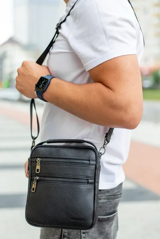 Шкіряна чоловіча сумка-барсетка 20х23х6, месенджер через плече Bexhill BX-14660 чорний