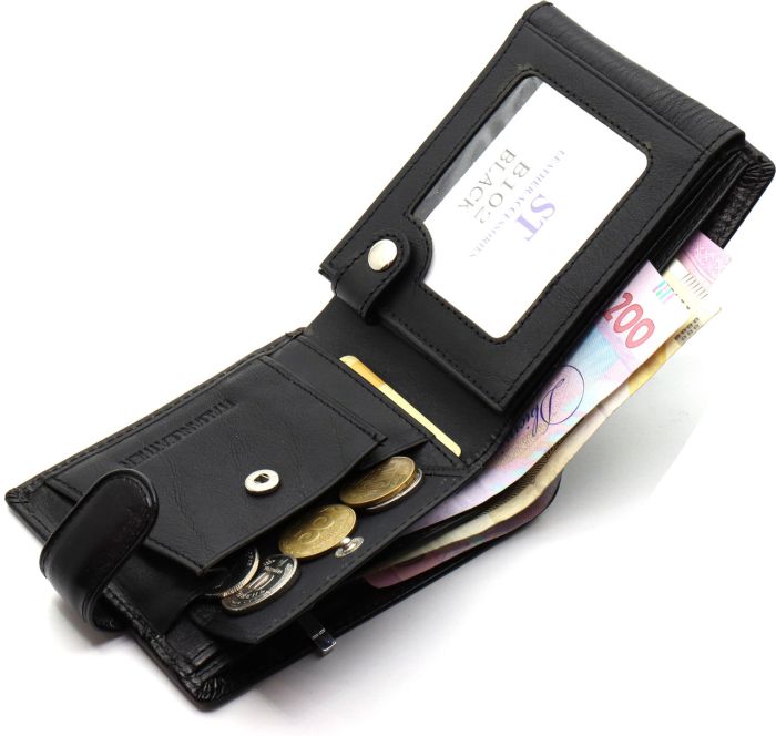 Класичне чоловіче портмоне з натуральної шкіри ST Leather ST102 Чорний