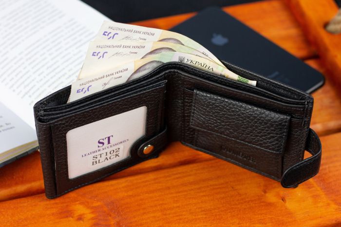 Класичне чоловіче портмоне з натуральної шкіри ST Leather ST102 Чорний