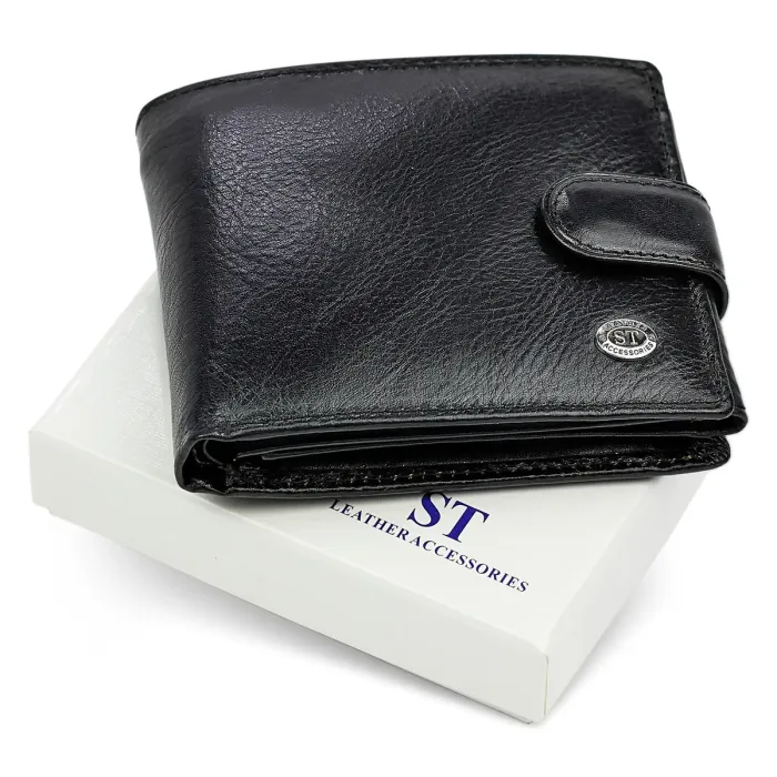 Класичне чоловіче портмоне з натуральної шкіри ST Leather В102 Чорний