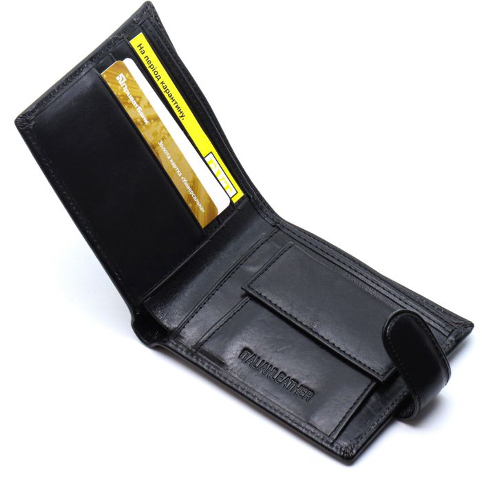 Шкіряне чоловіче портмоне на кнопці ST Leather ST104 Чорний