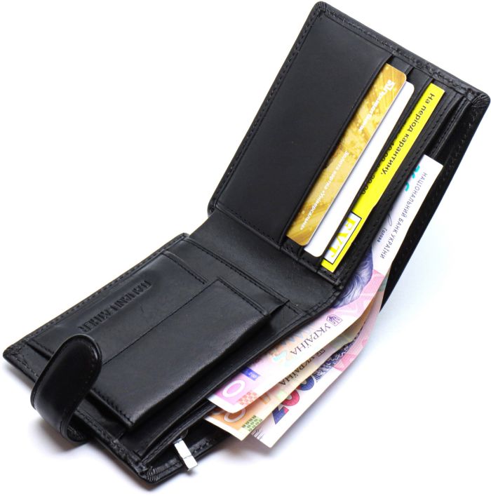 Шкіряне чоловіче портмоне на кнопці ST Leather ST104 Чорний