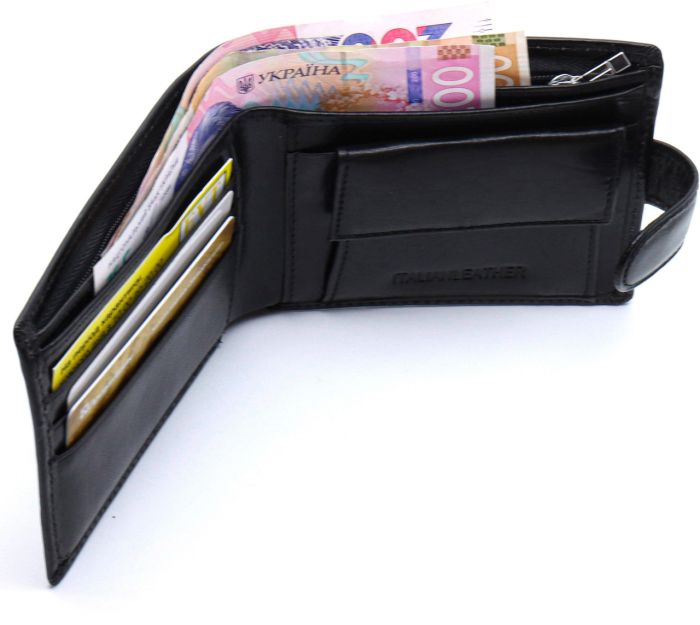 Шкіряне чоловіче портмоне на кнопці ST Leather ST104 Чорний