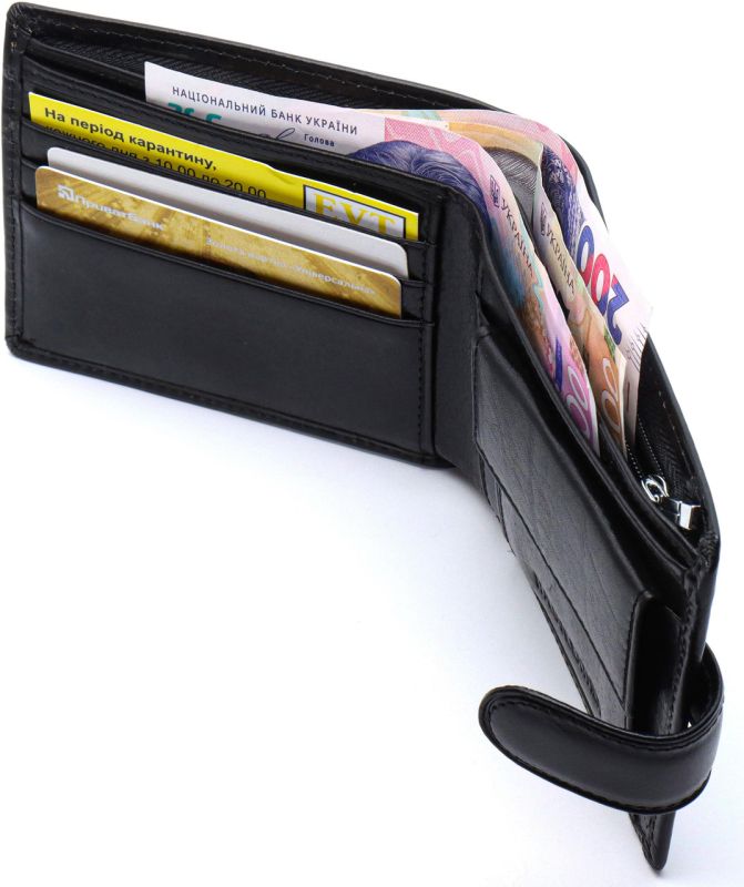 Шкіряне чоловіче портмоне на кнопці ST Leather ST104 Чорний