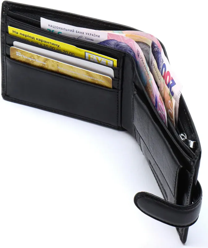 Шкіряне чоловіче портмоне на кнопці ST Leather ST104 Чорний