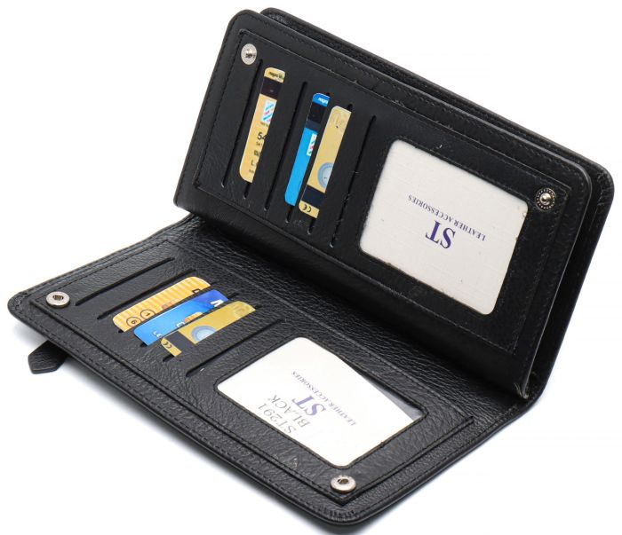 Чорний багатофункціональний чоловічий гаманець з натуральної шкіри МС291