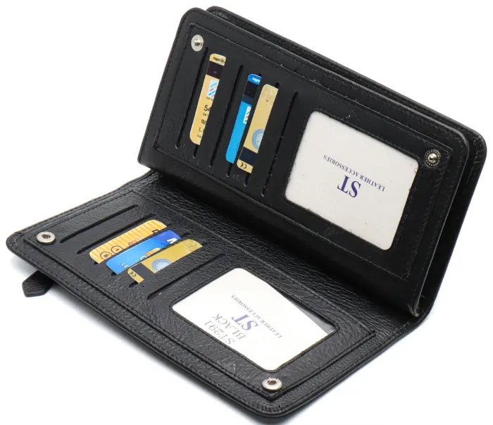 Чорний багатофункціональний чоловічий гаманець з натуральної шкіри МС291