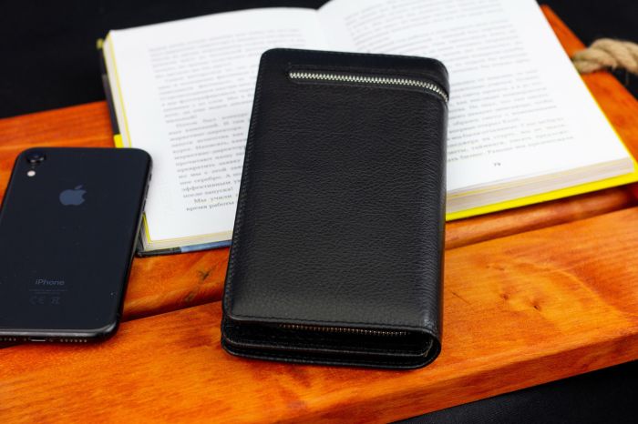 Чорний багатофункціональний чоловічий гаманець з натуральної шкіри МС291