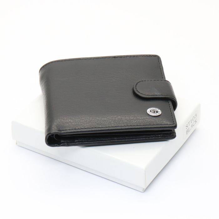 Чорне чоловіче портмоне з натуральної шкіри з фіксацією ST Leather ST103