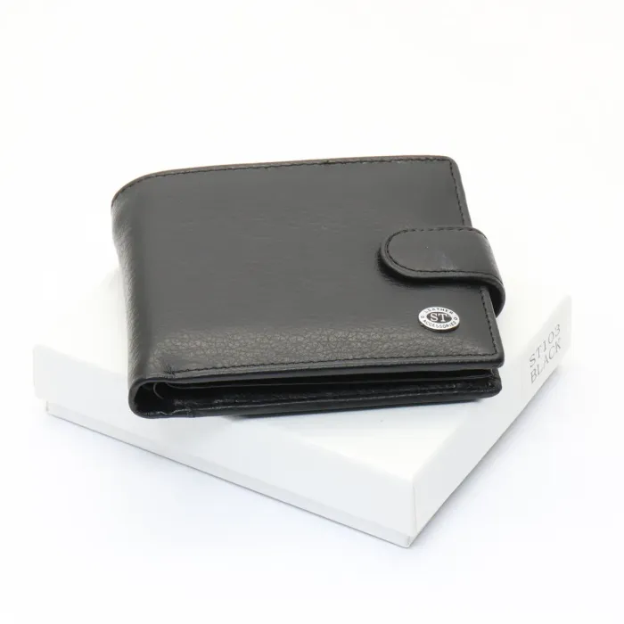 Чорне чоловіче портмоне з натуральної шкіри з фіксацією ST Leather ST103