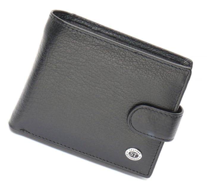 Чорне чоловіче портмоне з натуральної шкіри з фіксацією ST Leather ST103