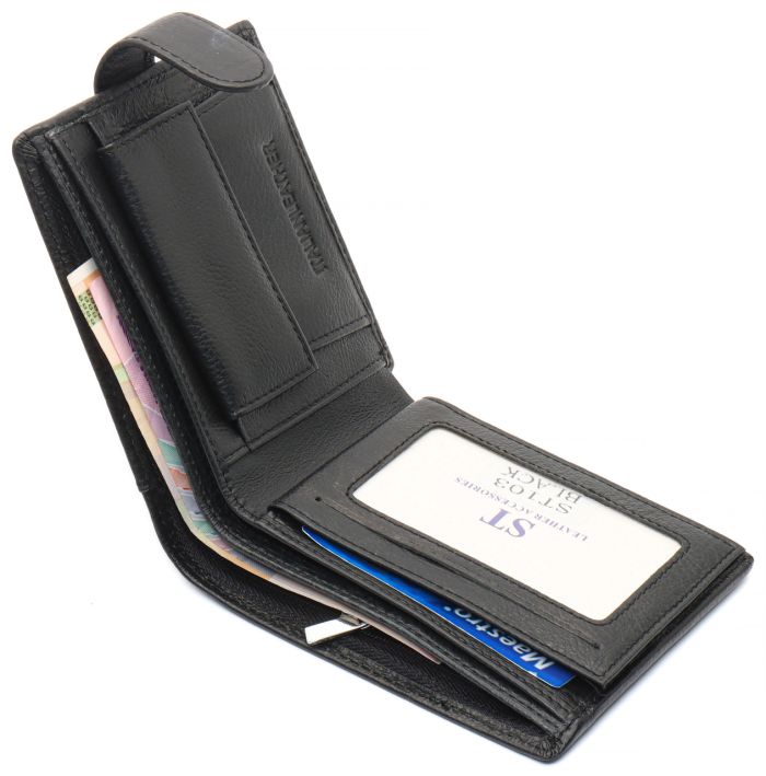 Чорне чоловіче портмоне з натуральної шкіри з фіксацією ST Leather ST103