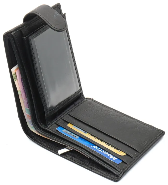 Чорне чоловіче портмоне з натуральної шкіри з фіксацією ST Leather ST103