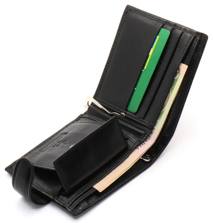 Чорне шкіряне чоловіче портмоне із затискачем для грошей Marco Coverna MC-2006H-1