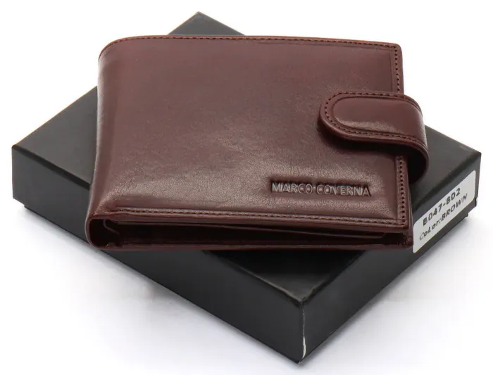 Коричневе чоловіче портмоне на кнопці з натуральної шкіри Marco Coverna B047-802