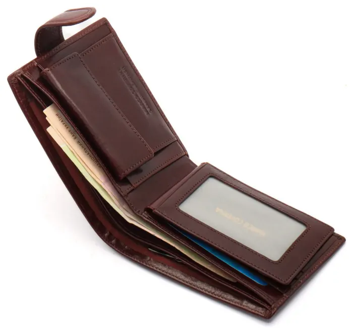 Коричневе чоловіче портмоне на кнопці з натуральної шкіри Marco Coverna B047-802