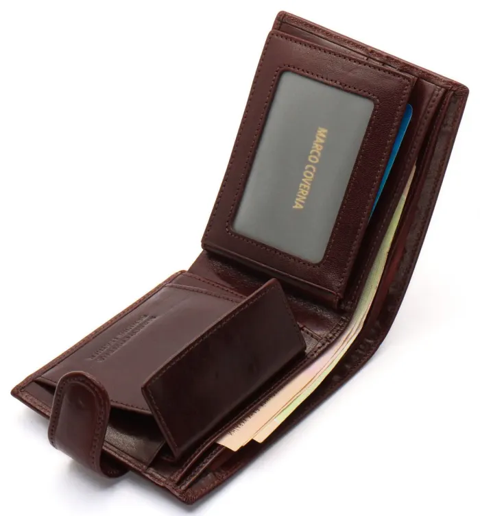 Коричневе чоловіче портмоне на кнопці з натуральної шкіри Marco Coverna B047-802