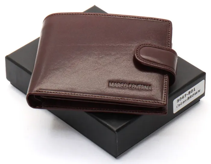 Коричневе чоловіче портмоне на кнопці з натуральної шкіри Marco Coverna B047-801