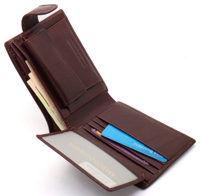 Коричневе чоловіче портмоне на кнопці з натуральної шкіри Marco Coverna B047-801