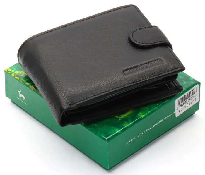 Чорне чоловіче портмоне з натуральної шкіри із візитницею Marco Coverna MC-2057-1