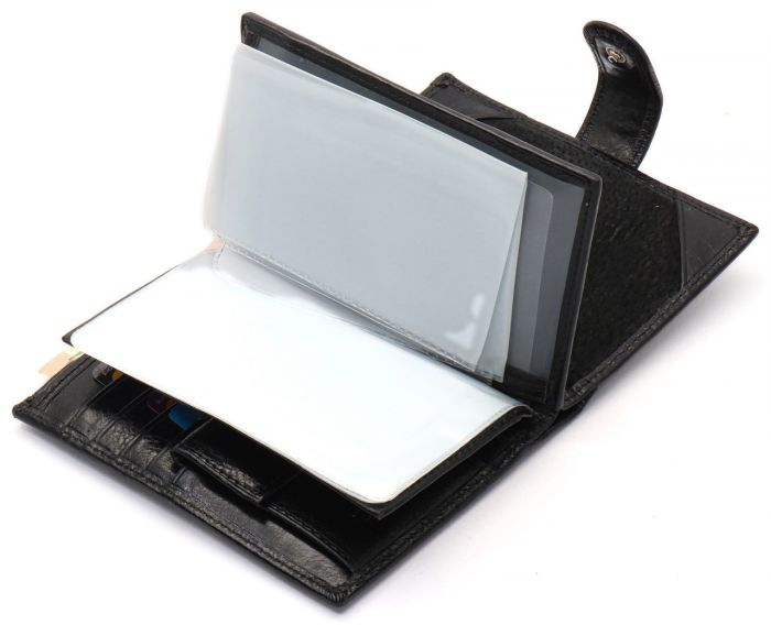 Чорне чоловіче портмоне з натуральної шкіри з відділенням під автодокументи Marco Coverna MC-2090H-1