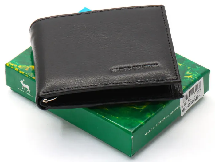 Чорне чоловіче портмоне з натуральної шкіри на магніті з затискачем Marco Coverna MC-030AH-1