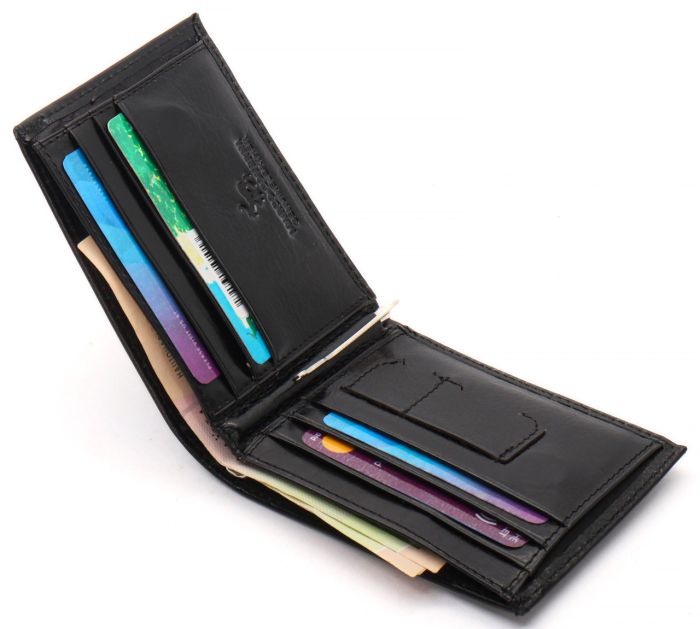 Чорне чоловіче портмоне з натуральної шкіри на магніті з затискачем Marco Coverna MC-030AH-1