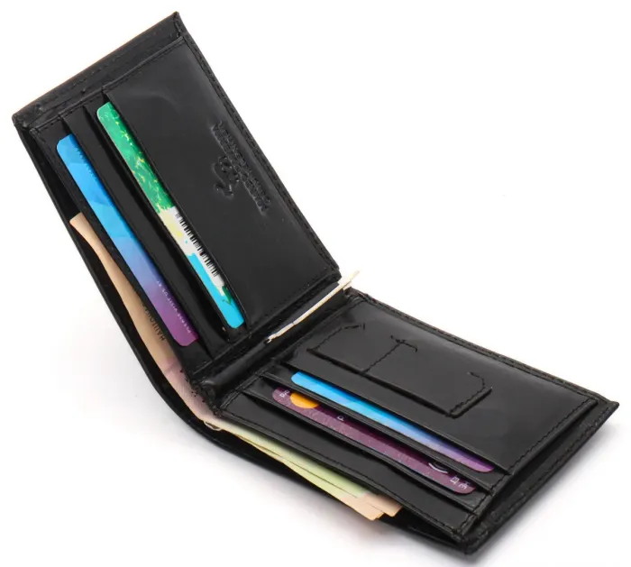 Чорне чоловіче портмоне з натуральної шкіри на магніті з затискачем Marco Coverna MC-030AH-1