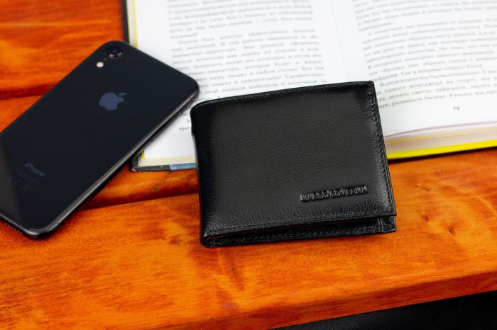 Чорне чоловіче портмоне з натуральної шкіри на магніті з затискачем Marco Coverna MC-030AH-1