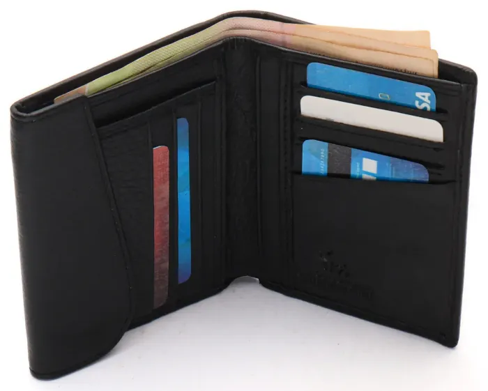 Чорний чоловічий гаманець вертикального типу з натуральної шкіри на магніті Marco Coverna MC-1286