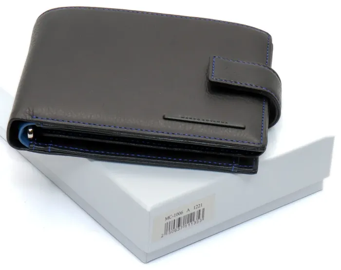 Чорний стильний чоловічий гаманець з блоком для документів із натуральної шкіри Marco Coverna MC-1006 A 1221